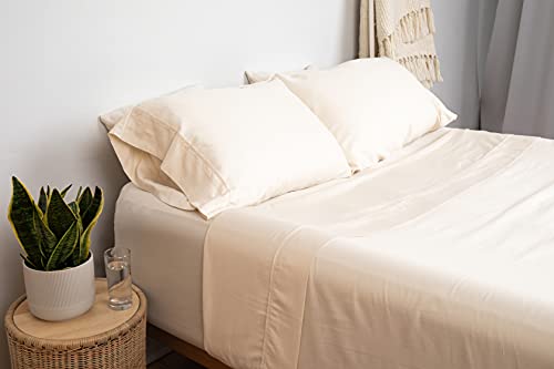 Organic Cotton Bed Sheet Set - GOTS Certified, Hypoallergenic & Breathable - Queen, Cream