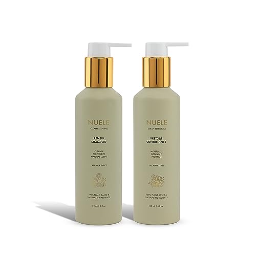 Nuele Hair Care Bundle - Renewing Shampoo & Restoring Conditioner, 100% Plant-Based - 5 Fl Oz Each