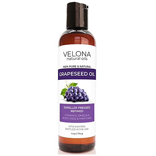 Velona Grapeseed Oil - 100% Pure Moisturizer for Skin & Hair, Non-GMO, 4 fl oz