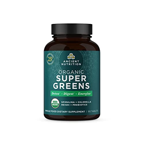 Ancient Nutrition Super Greens - Supports Digestive Health, Probiotics, 30 Servings, 90 Tablets