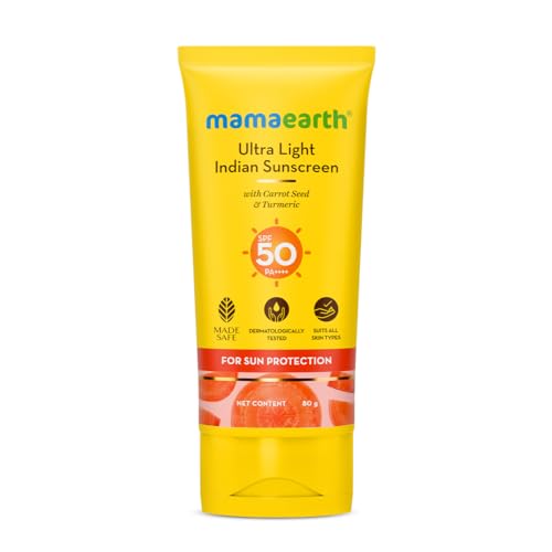 Mamaearth Ultra Light Sunscreen Lotion - SPF 50 UVA/UVB Protection, Non-Greasy, 2.71 Fl Oz