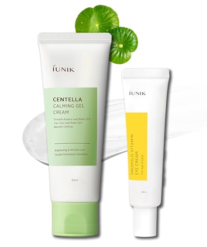 IUNIK Centella Calming Gel Cream & Propolis Eye Cream - Hydrates, Reduces Dark Circles - 50ml