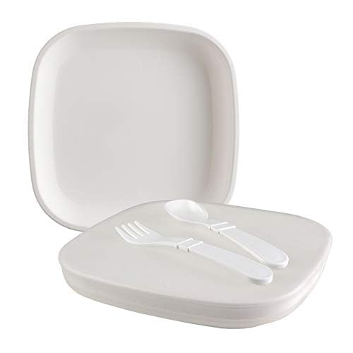 Re-Play Toddler Feeding Set - Safe, Durable Plates & Utensils from Recycled Milk Jugs - White