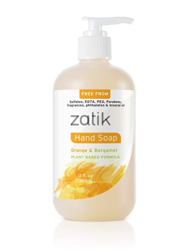 Zatik Naturals Liquid Hand Soap - Moisturizing Orange & Bergamot, USDA Organic - 12 oz