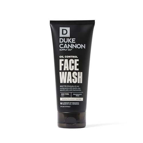 Duke Cannon Face Wash & Cleanser - Oil Control with Glycolic Acid, Fragrance Free - 6oz