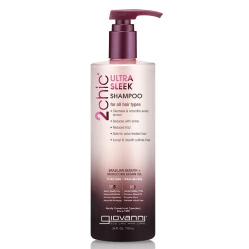 GIOVANNI 2chic Ultra-Sleek Shampoo - Anti-Frizz, Color Safe, Vegan, Moisturizing - 24oz