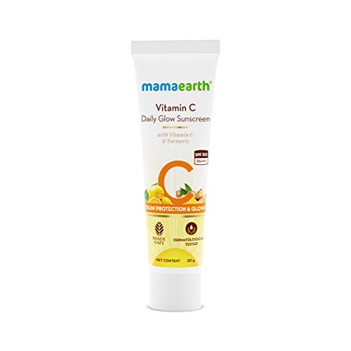 Mamaearth Vitamin C Sunscreen - Broad Spectrum SPF 50, Non-Greasy, Natural Glow - 0.71oz
