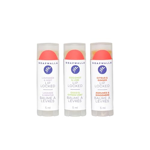 Soapwalla Lip Locked Organic Lip Balm Trio - Hydrating, Vegan, Cruelty-Free - 3 Pack, 0.17 oz