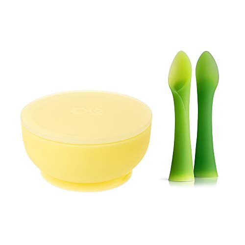 Olababy Silicone Training Spoon & Suction Bowl - Toxin-Free, Self-Feeding, Spill-Proof Lid