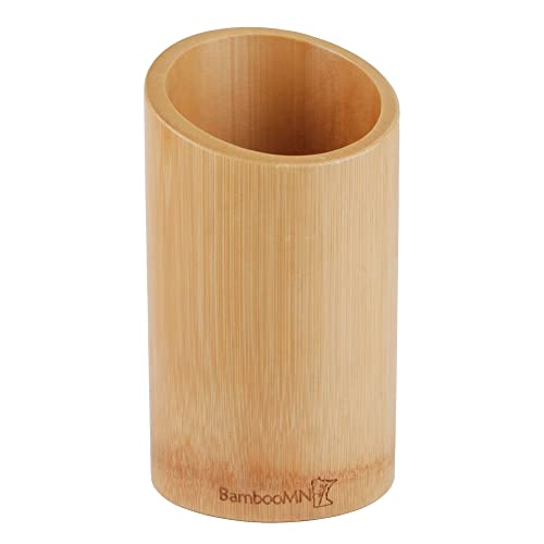 BambooMN Kitchen Utensil Holder - Easy Access, 100% Natural Bamboo - 7" x 4" Carbonized Brown