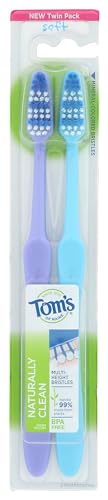 Tom's of Maine Naturally Clean Toothbrushes - Soft Bristles, Plant-Based Handle, 2-Pack