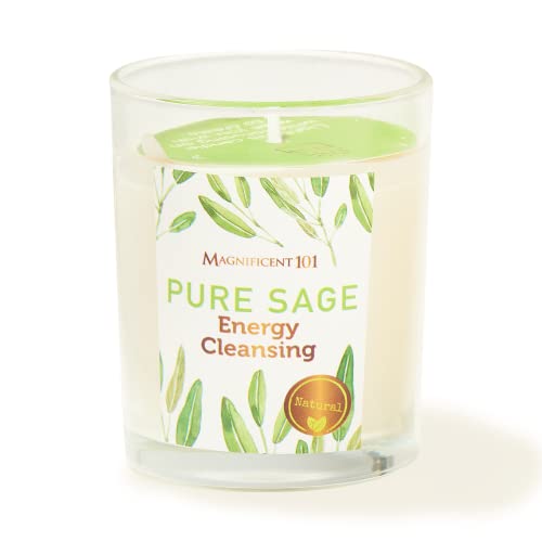 Magnificent 101 Pure Sage Candle - 30-Hour Burn for Energy Cleansing & Intention Setting - 6 Oz