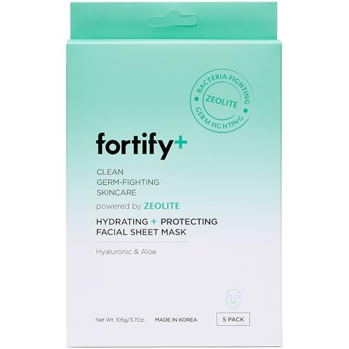 Fortify Facial Sheet Mask - Hydrating & Anti-Aging with Hyaluronic Acid, Aloe - 5 Pack