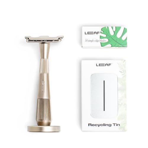 Leaf Shave Twig Razor Set - Precision Shaving, Blade Recycling Tin, All-Metal Design - Silver