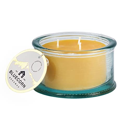 Bluecorn Beeswax Candle - 100% Pure Beeswax, Non-Toxic, Handmade in Colorado - 3-Wick, Glass