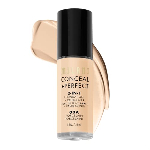 Milani Foundation + Concealer - Flawless Coverage for Blemishes & Discoloration - Porcelain 1oz