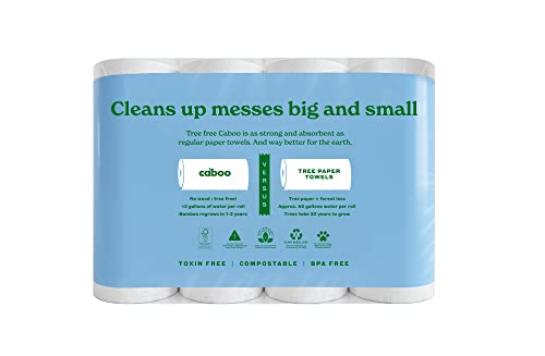 Caboo Tree Free Paper Towels - Strong, Absorbent, Non-GMO, 8 Rolls, 75 Sheets Each