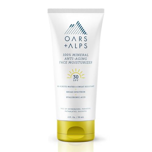 Oars + Alps Mineral SPF 30 Sunscreen - Anti-Aging Moisturizer with Hyaluronic Acid, 2 Fl Oz