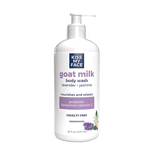 Kiss My Face Goat Milk Body Wash - Probiotic Cleanse, Lavender & Jasmine Scent - 16oz