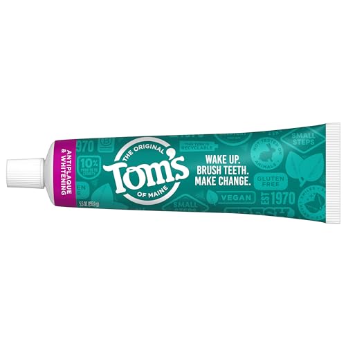 Tom's of Maine Toothpaste - Fluoride-Free Antiplaque & Whitening, Peppermint - 5.5oz (2 Pack)