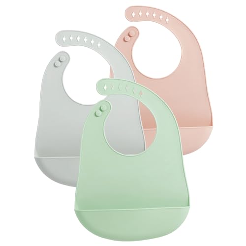 PandaEar Baby Bibs - Adjustable, Waterproof, BPA-Free Silicone, Soft & Durable - 3 Pack