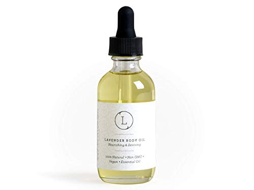 Lizush Lavender Body Oil - Nourishing, Vegan, Non-GMO, Hydrating - 2 oz Glass Bottle