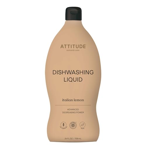 ATTITUDE Dish Soap - Powerful Degreaser, EWG Verified, Vegan, Italian Lemon Scent - 24 Fl Oz