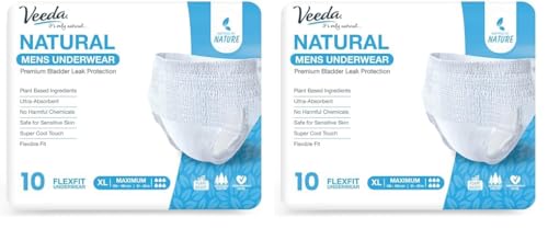 Veeda Premium Incontinence Underwear for Men - Maximum Absorbency, Hypoallergenic - XL, 10 Count