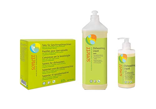 Sonett Dishwashing Liquid - Organic Lemon Scent, Vegan & Biodegradable - 34oz & 10oz Set