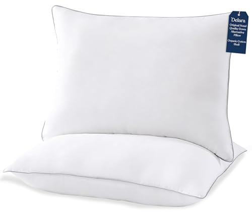 Delara Pillow Set of 2 - GOTS Certified Organic Cotton, Fluffy & Supportive - Standard Size