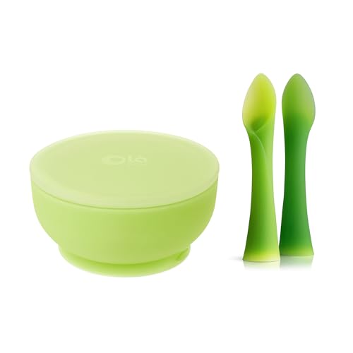 Olababy Silicone Training Spoon & Suction Bowl - Self-Feeding, Toxin-Free, Kiwi Bundle