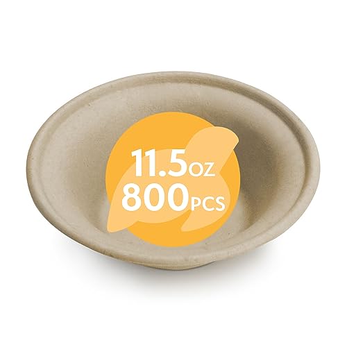 Earth's Natural Alternative Compostable Bowls - Biodegradable, Unbleached, 800 Pack - 11.5oz