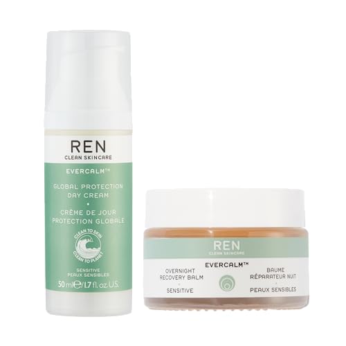 REN Moisturizer Duo - Hydrate, Calm Redness, Nourish Skin, Vegan - Day Cream & Night Balm