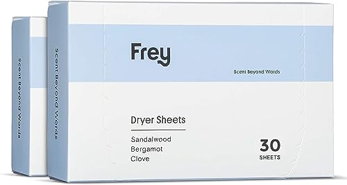 FREY Fabric Softener Dryer Sheets - Luxurious Softness, Organic Ingredients - Sandalwood, 60 Sheets