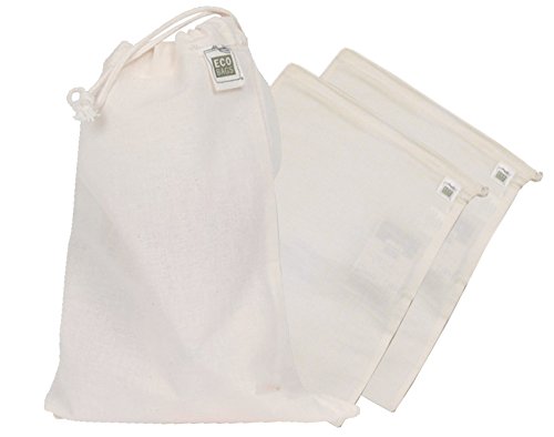 Ecobags Reusable Produce Bag Set - 100% Natural Cotton, Fair Wage Certified - 3 Medium Bags