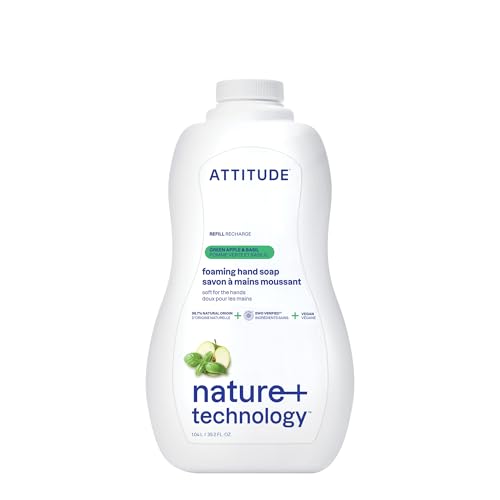 ATTITUDE Foaming Hand Soap - Vegan & Cruelty-Free, EWG Verified, Green Apple & Basil - 35.2 Fl Oz