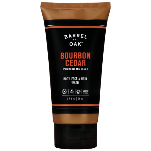 Barrel and Oak Body Wash - All-in-One for Hair, Face & Body, Cedarwood Bourbon Aroma - 2.5 oz