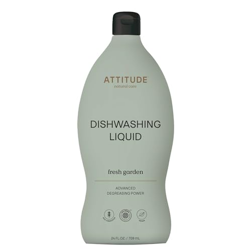 ATTITUDE Dishwashing Liquid - Powerful Degreaser, EWG Verified, Vegan - Fresh Garden, 24 Fl Oz