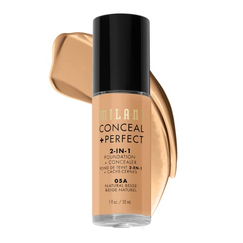 Milani Conceal + Perfect Foundation - Covers Imperfections, Cruelty-Free, 45 Shades - 1 Fl. Oz.