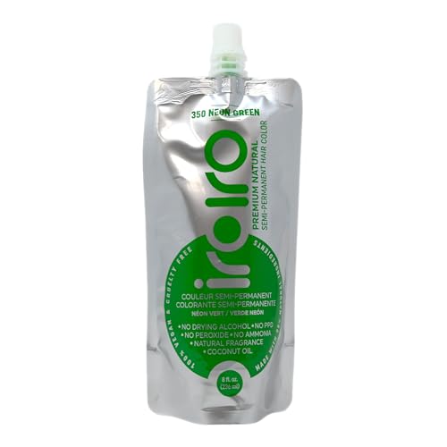 IROIRO Premium Hair Dye - Vibrant Color, 95% Natural Ingredients, Coconut Oil - 8oz Neon Green