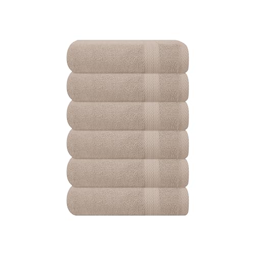 GLAMBURG Hand Towel Set - Soft 100% Cotton, Highly Absorbent, Durable - 6 Pack, Tan 16x28