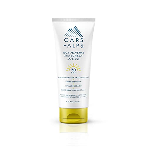 Oars + Alps Mineral SPF 30 Sunscreen Lotion - Hydrating, Water-Resistant, Vegan - 6 Fl Oz