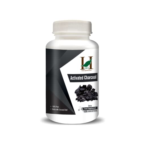 H&C Activated Charcoal Capsules - Detox Support, Coconut Shell, 350mg, 120 Count