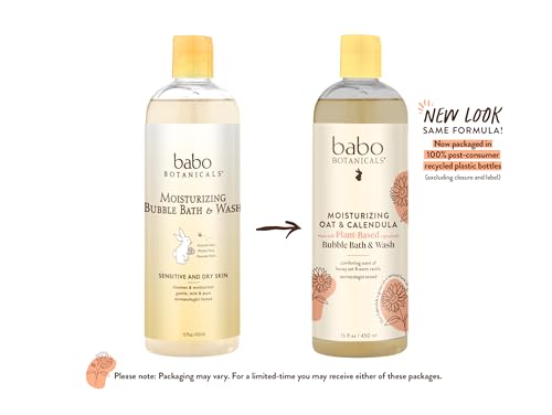 Babo Botanicals Kids Bubble Bath & Wash - Hypoallergenic with Organic Calendula & Oat Milk - 15oz