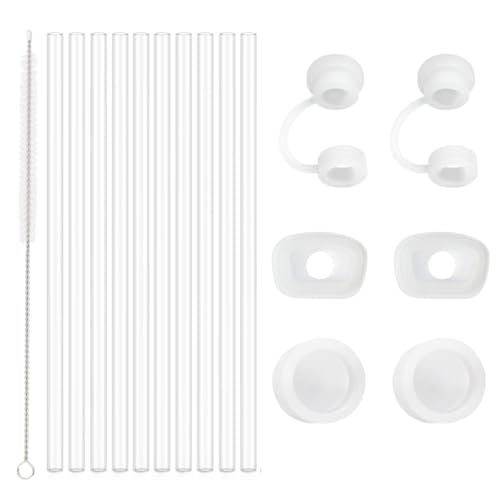 Stanley Compatible Straw Set - Spill Proof, Food Grade Tritan, 10 Long Straws with Cleaner