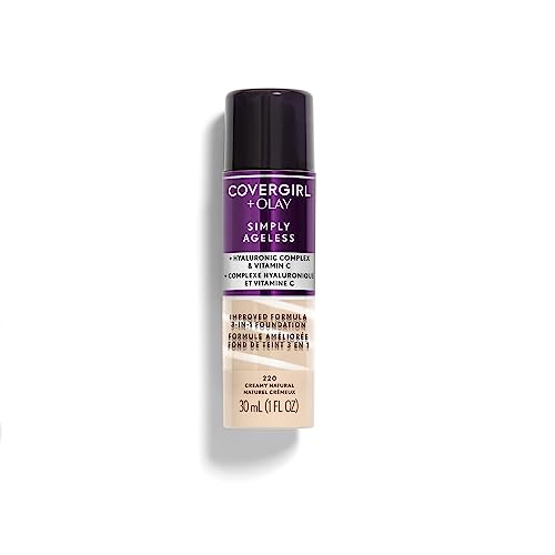 CoverGirl & Olay 3-in-1 Liquid Foundation - Reduces Wrinkles, Hydrating Formula - Creamy Natural