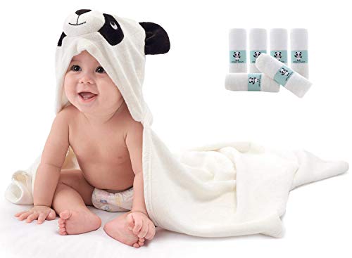 HIPHOP PANDA Hooded Baby Bath Towel Set - Ultra Absorbent, Hypoallergenic, 1 Towel & 6 Washcloths