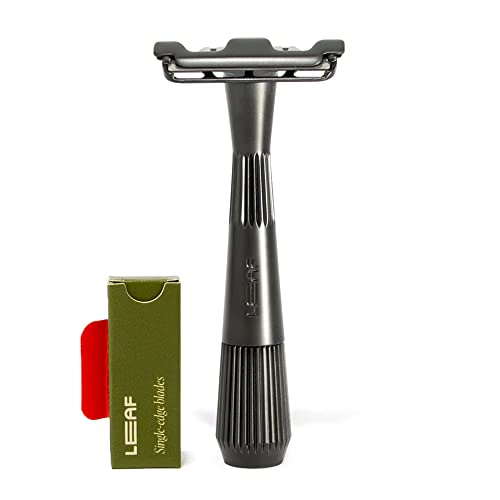 Leaf Shave Thorn Razor - Ultra Close Shave, Easy Blade Loading, Plastic-Free - Black