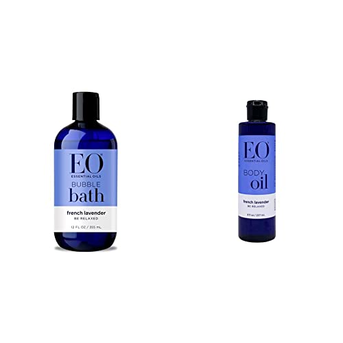 EO Body Care Set - French Lavender Aromatherapy, Organic Ingredients, 12oz Bubble Bath & 8oz Oil