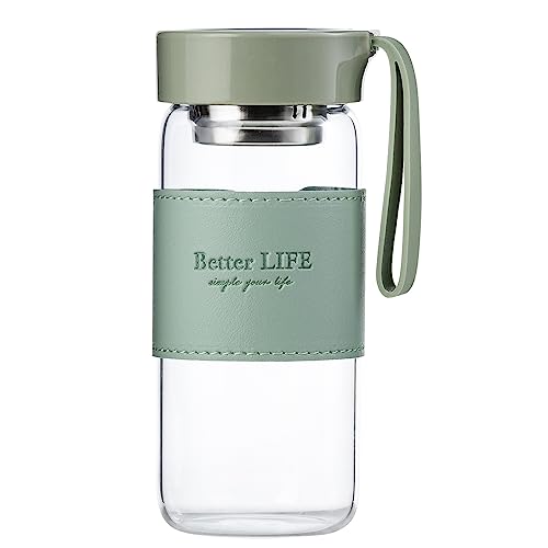 Aurfedes Borosilicate Glass Water Bottle - BPA-Free, Durable Design, Portable 16oz - Green